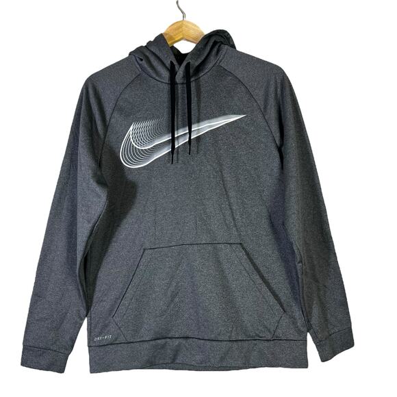 Nike Dri-Fit Hoodie Mens M Gray Swoosh Pullover Athletic Logo Sportswear Gym - Picture 1 of 5